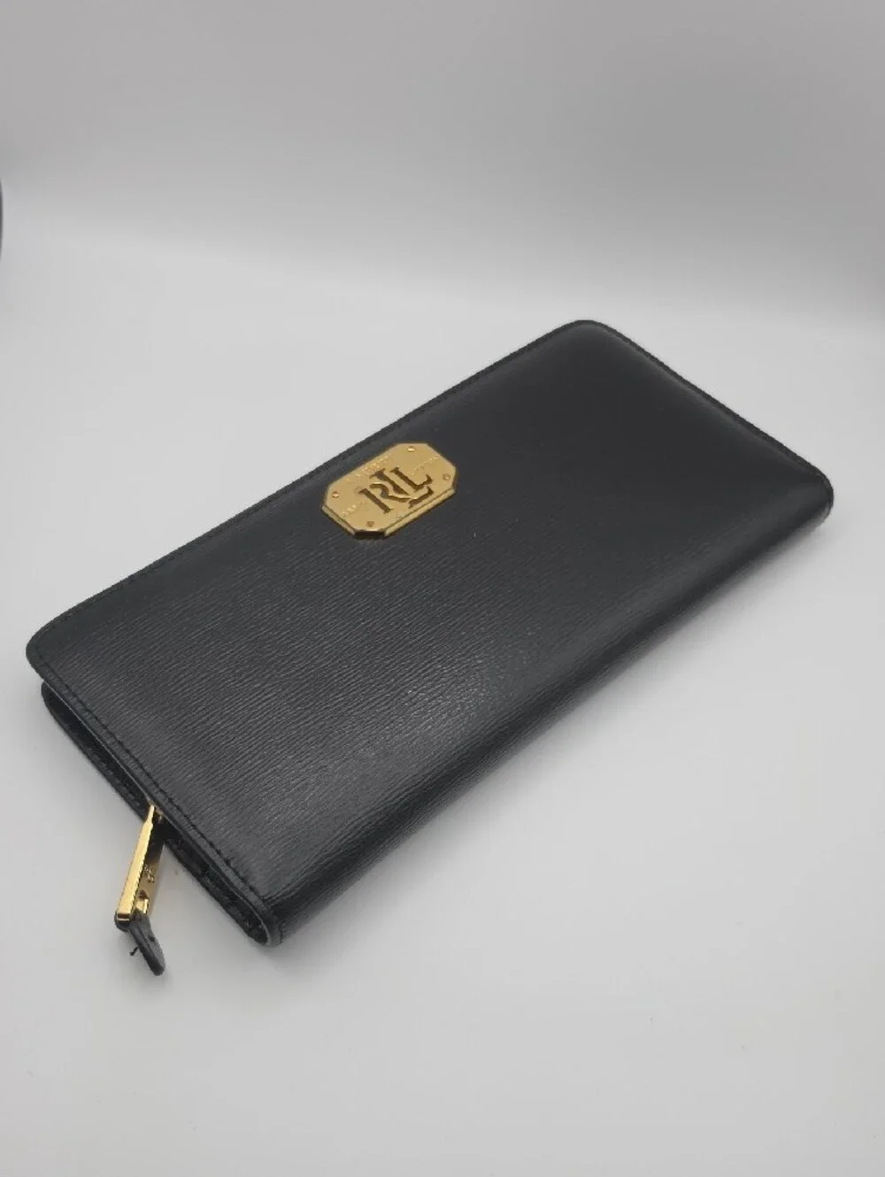 Ralph Lauren Black Wallet with Gold RL Plaque
